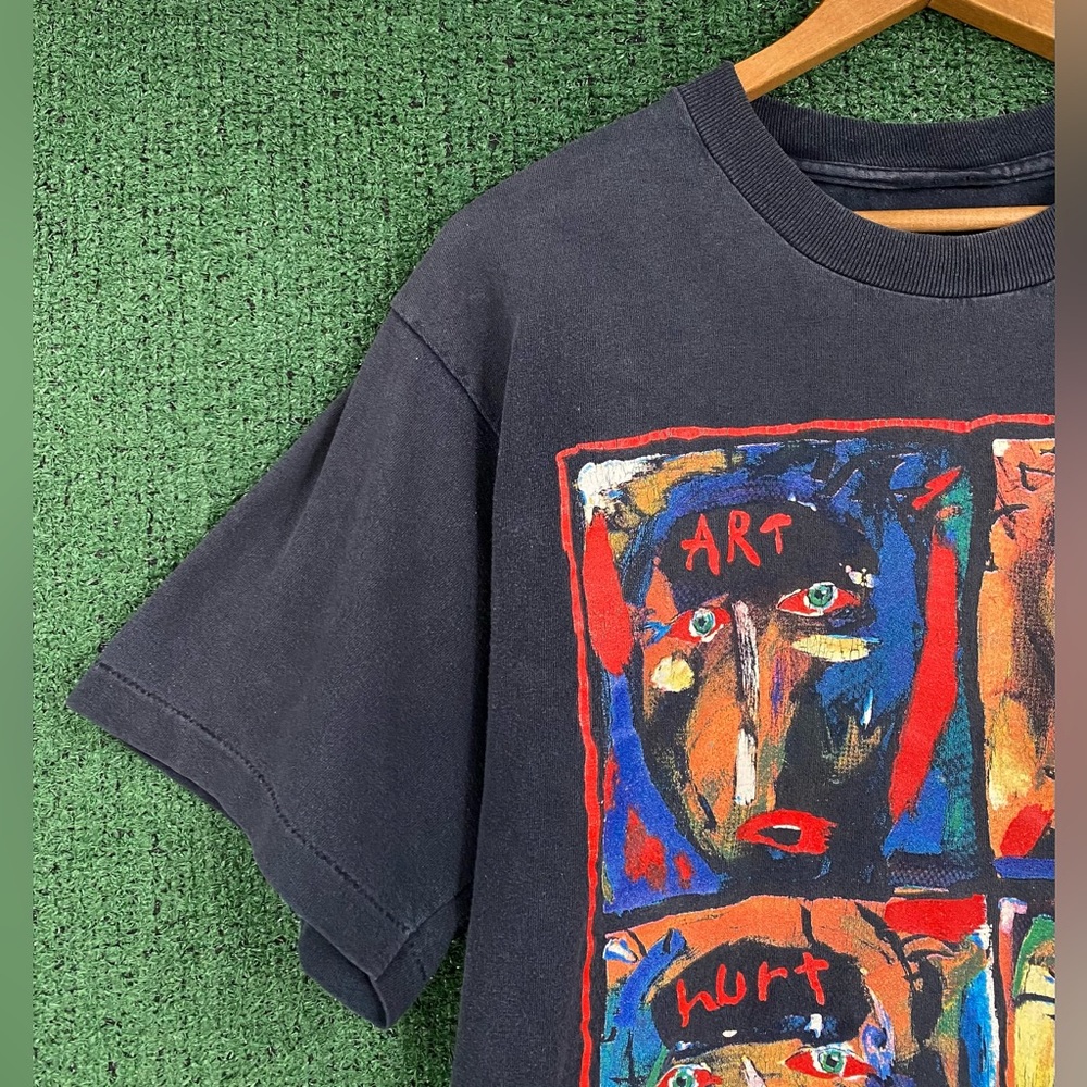 VTG 90’s Fred Babb Art Can’t Hurt You Faces Abstract Art Distressed T-Shirt Med - Picture 6 of 8
